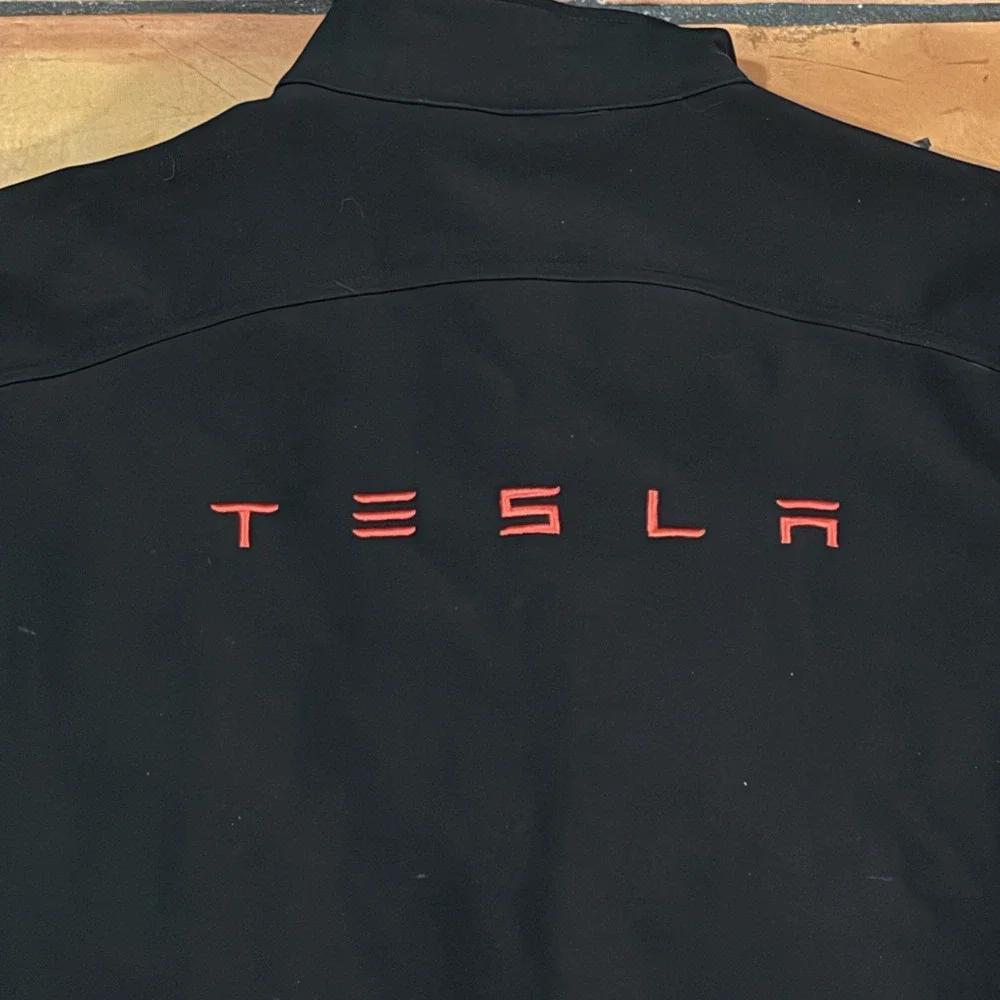 Tesla Motors Corporate Jacket Black Full Zip Fleece Lined Men's Size Large Fossa